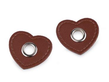 Ösen-Patches Herzform 32x35mm  Ø 8 mm Cognacbraun-Nickel